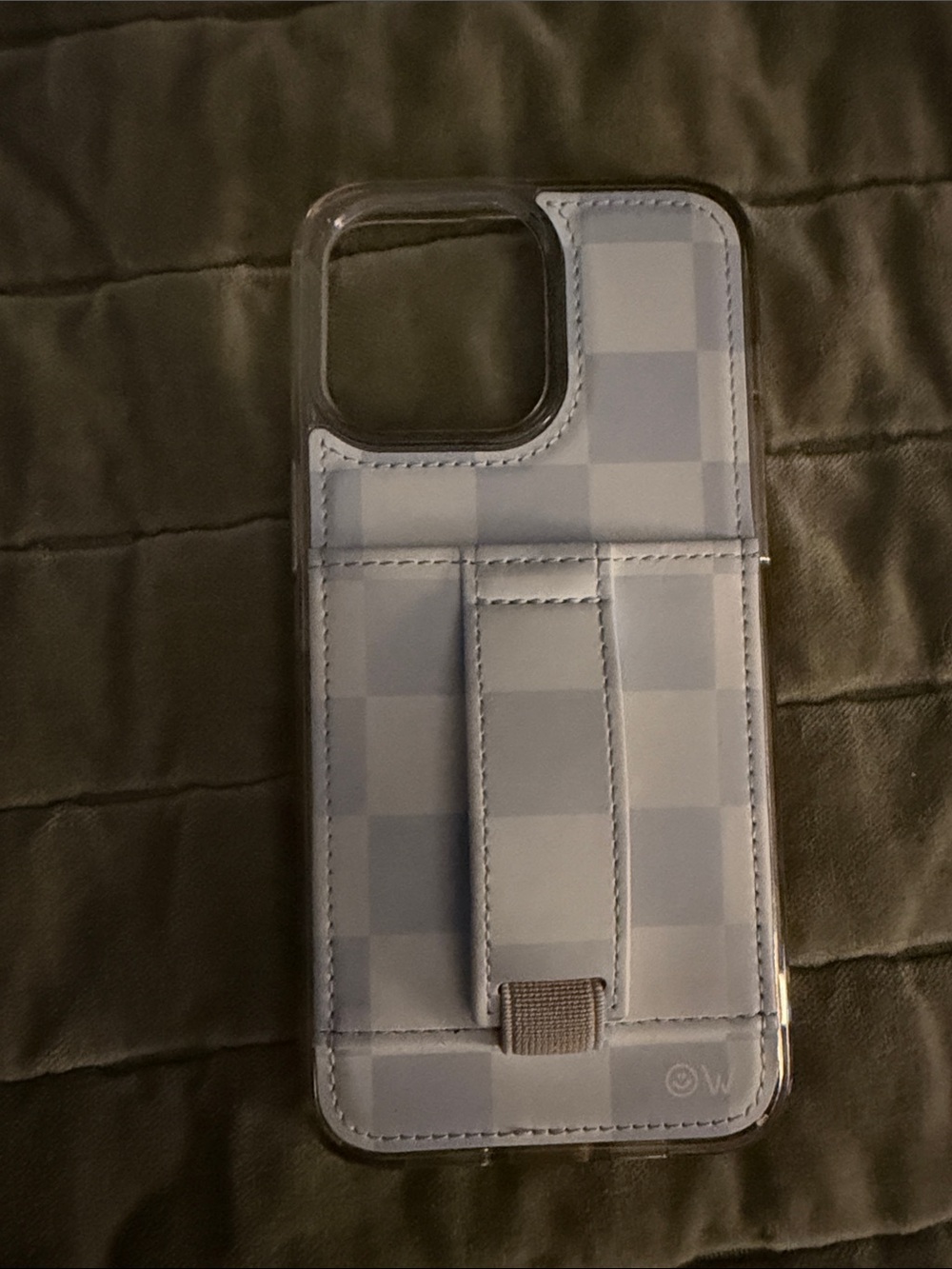 Light Blue Checkered Phone Case with Card Strap- Walli Case IPhone 15 Pro Max